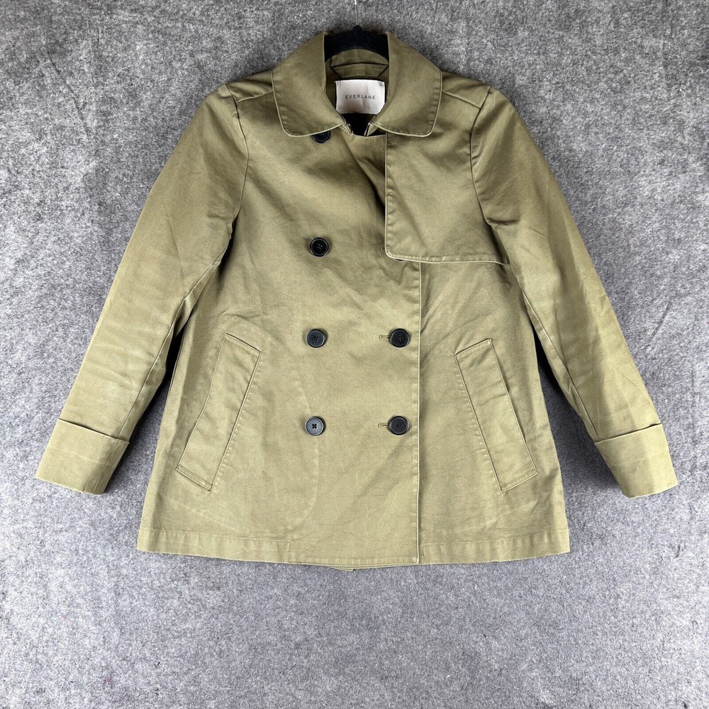 Everlane Trench Coat Womens XS Green The Swing Double Breasted‎